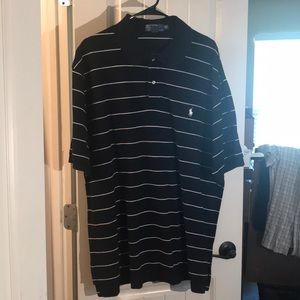 Black polo shirt with white stripes